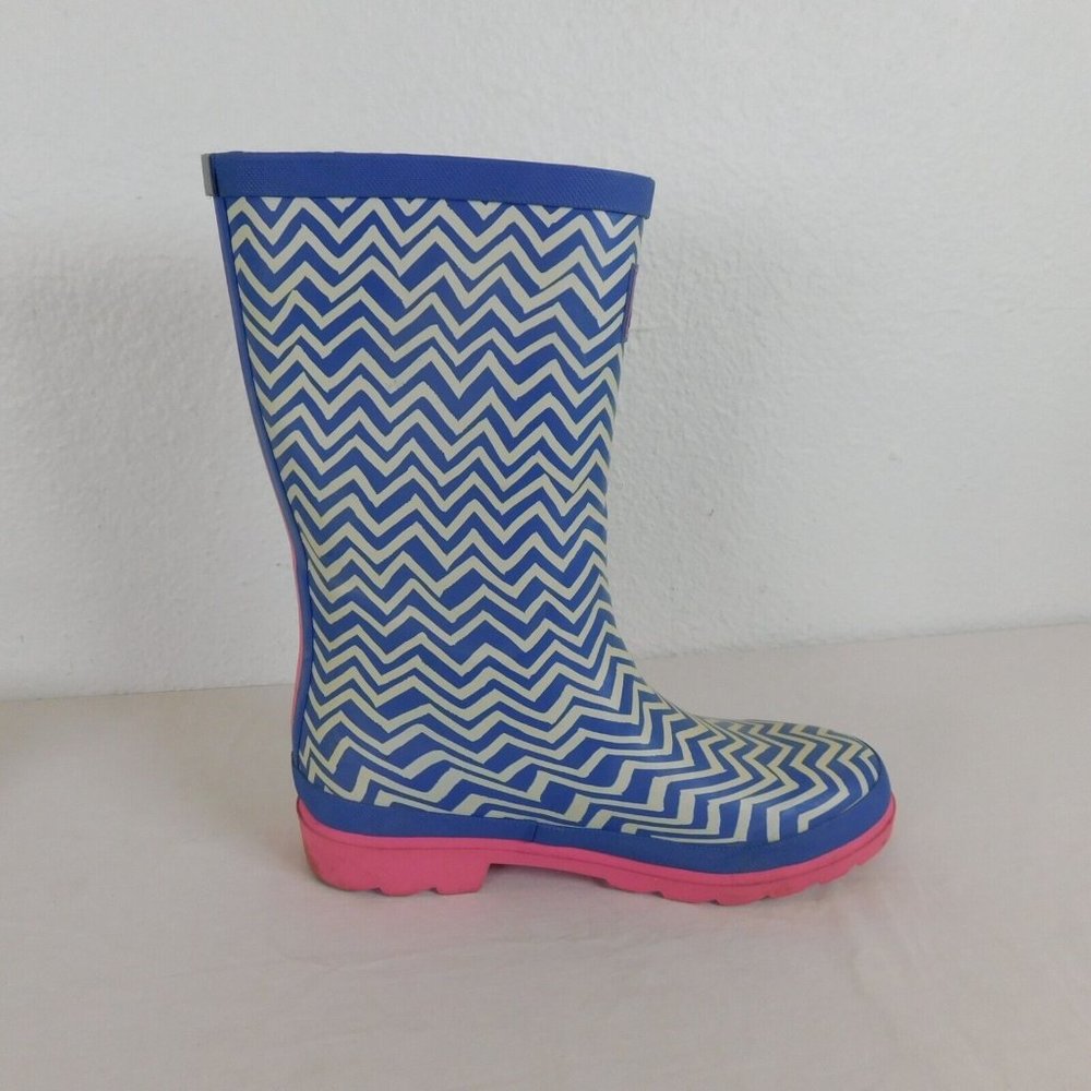 Joules Blue Stripe Pink Sole Mid Height Wellington Rain Boots Women US size 7 - Picture 2 of 12